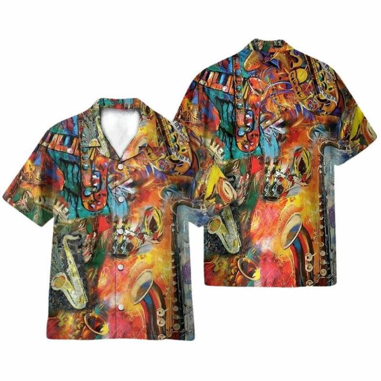 Music On World Off Saxophone Colorful Hawaiian Shirt