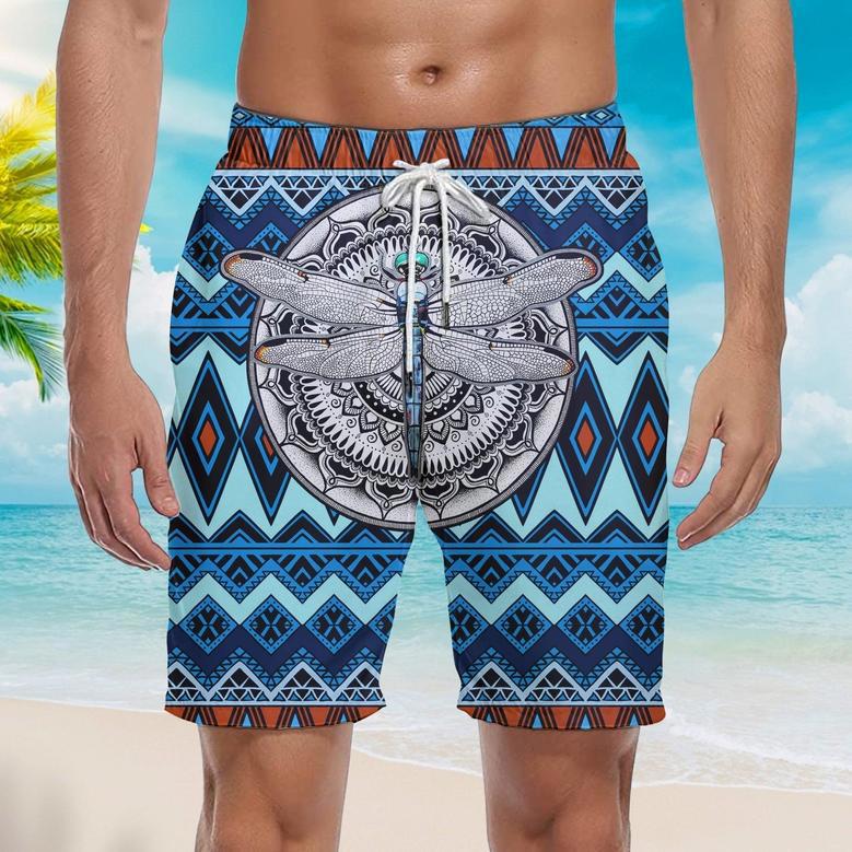 Native American Dragonfly Blue Beach Shorts For Men