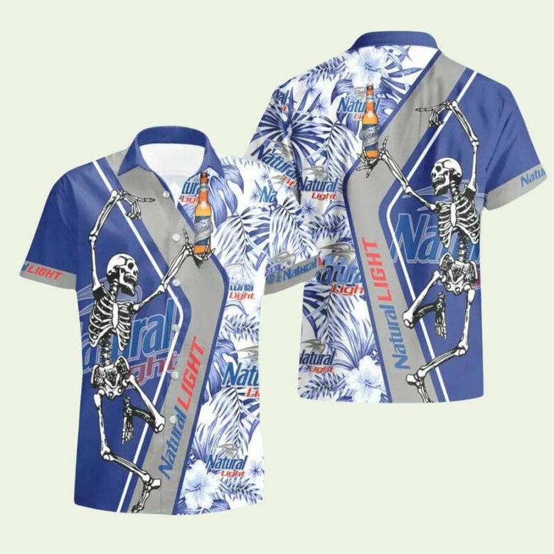 Natural Light Beer Skeleton Dancing Happy Hawaiian Shirt