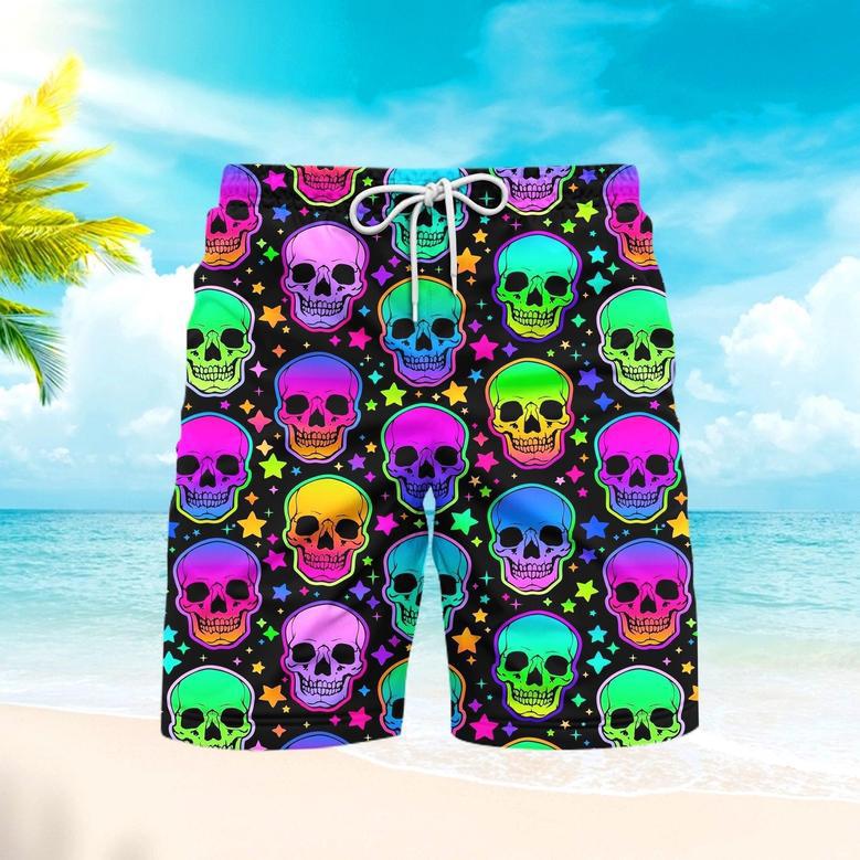 Neon Bright Skulls Violet And Colorful Beach Shorts For Men