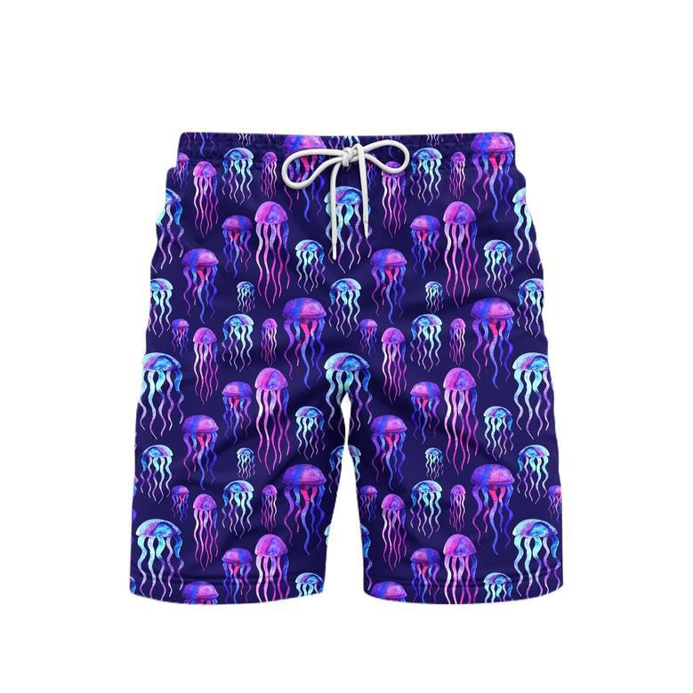 Neon Colorful Jellyfish Violet Beach Shorts For Men