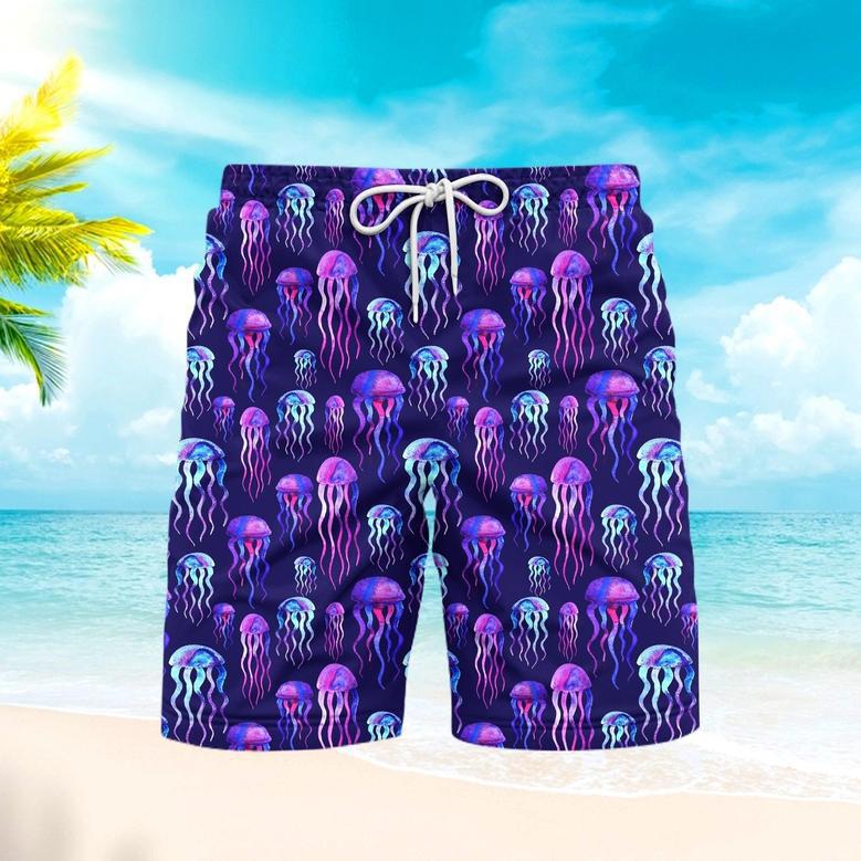 Neon Colorful Jellyfish Violet Beach Shorts For Men