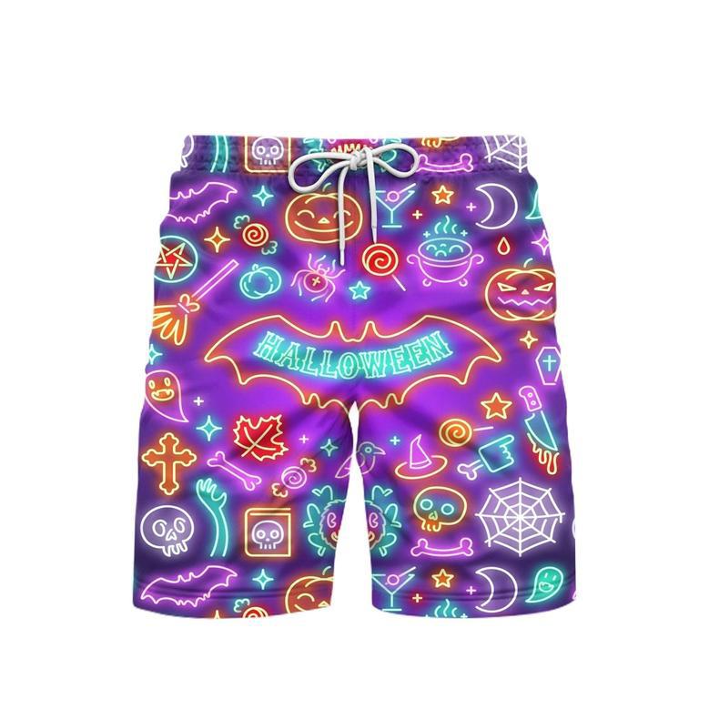 Neon Halloween Night Pattern Violet And Colorful Beach Shorts For Men