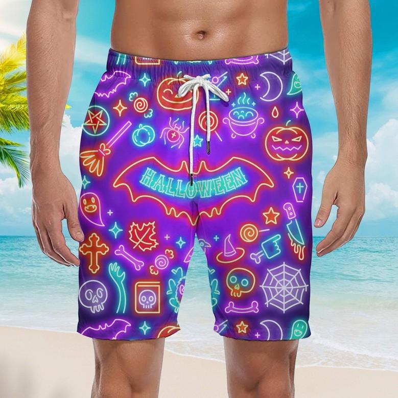 Neon Halloween Night Pattern Violet And Colorful Beach Shorts For Men