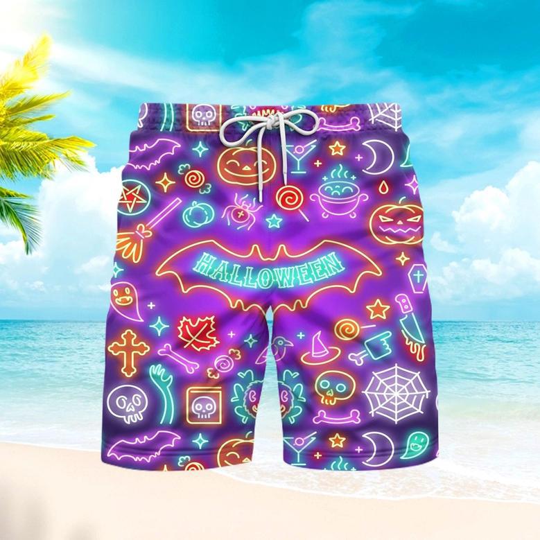 Neon Halloween Night Pattern Violet And Colorful Beach Shorts For Men