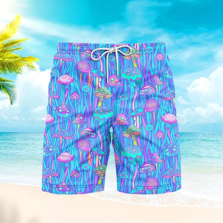 Neon Hippie Mushroom Beach Shorts For Men