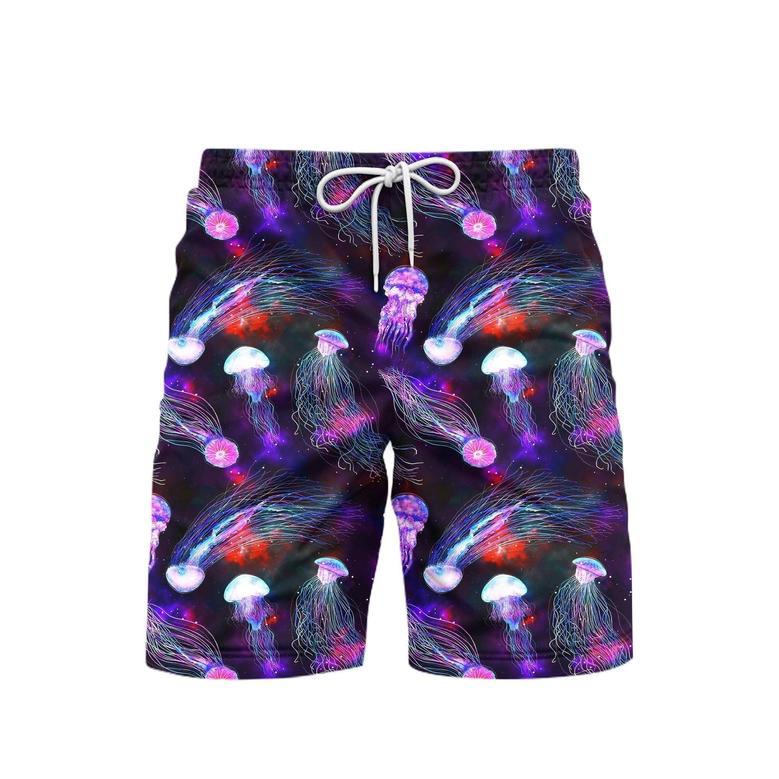 Neon Jellyfish Pattern Galaxy Beach Shorts For Men