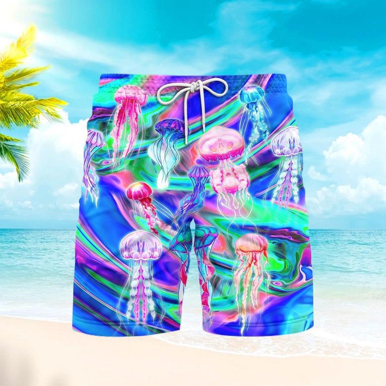 Neon Jellyfish Under The Sea Beach Shorts For Men