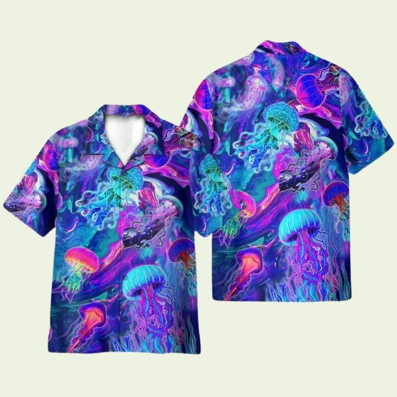 Neon Jellyfish Under The Sea Hawaiian Shirt