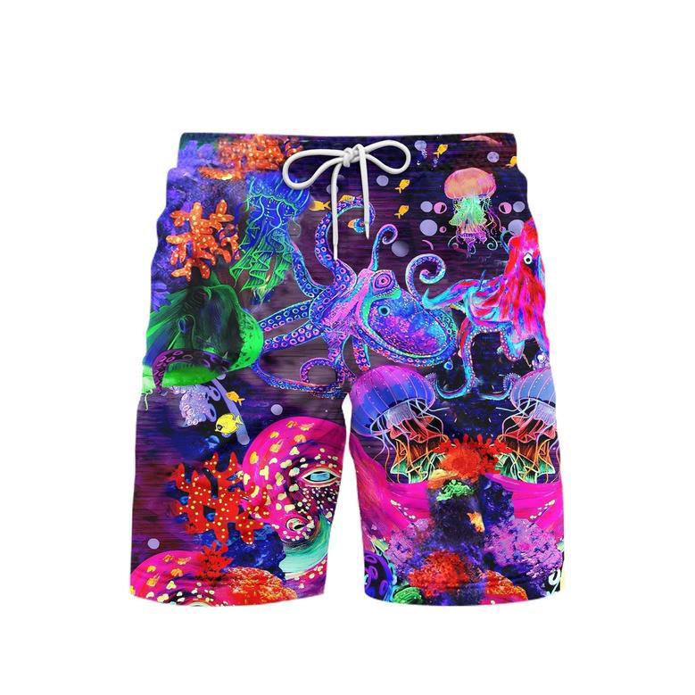 Neon Octopus Purple Beach Shorts For Men