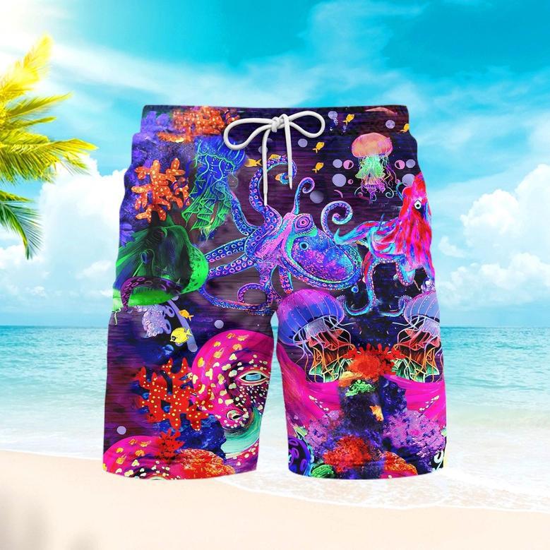 Neon Octopus Purple Beach Shorts For Men