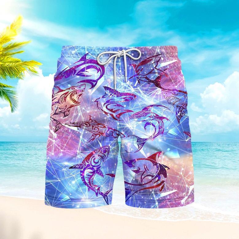 Neon Tribal Shark Maori Beach Shorts For Men