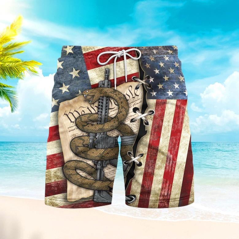 New Snake American Flag Don't Tread On Me Beach Shorts For Men