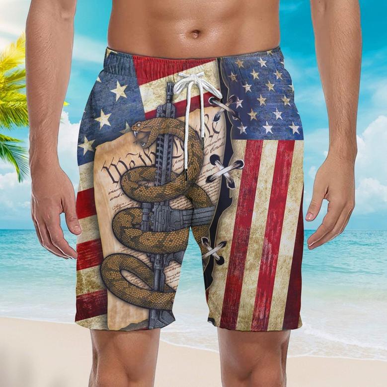 New Snake American Flag Don't Tread On Me Beach Shorts For Men