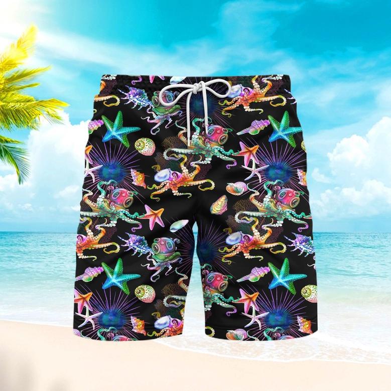 Octopus Undersea Sea Creatures Colorful Pattern Beach Shorts For Men