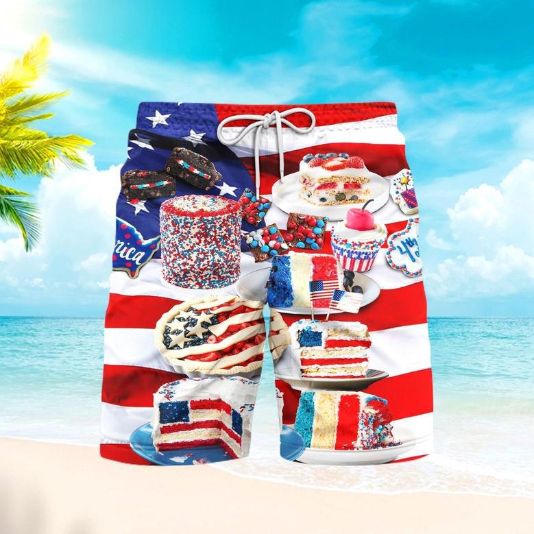 of July Patriotic Cake Beach Shorts For Men