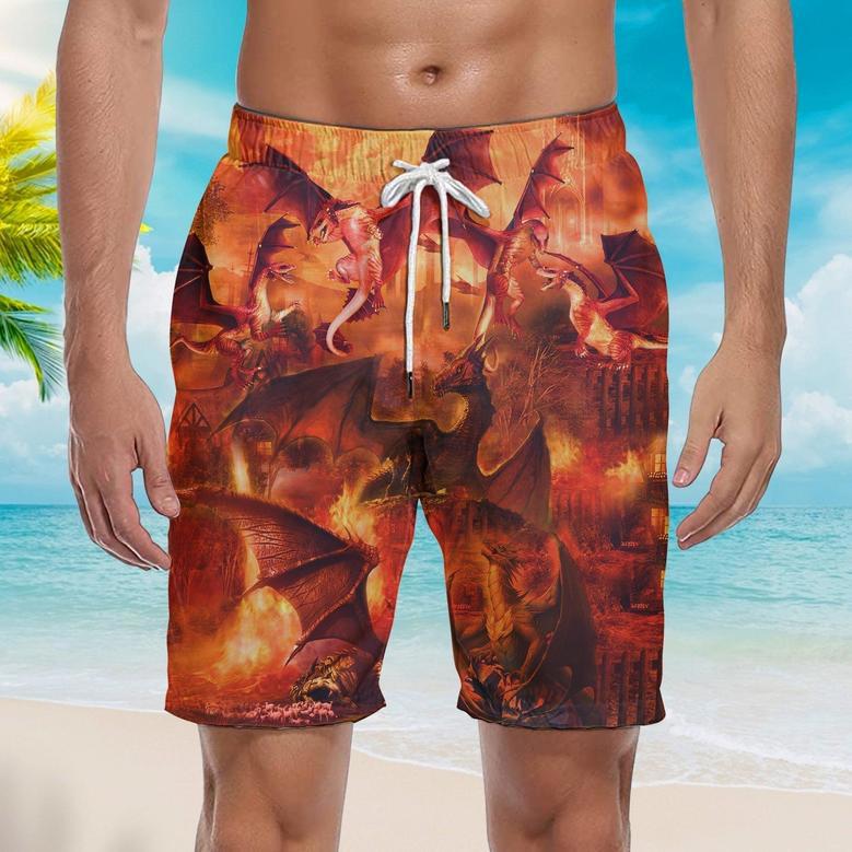 Orange Fire Dragon Love Life Beach Shorts For Men