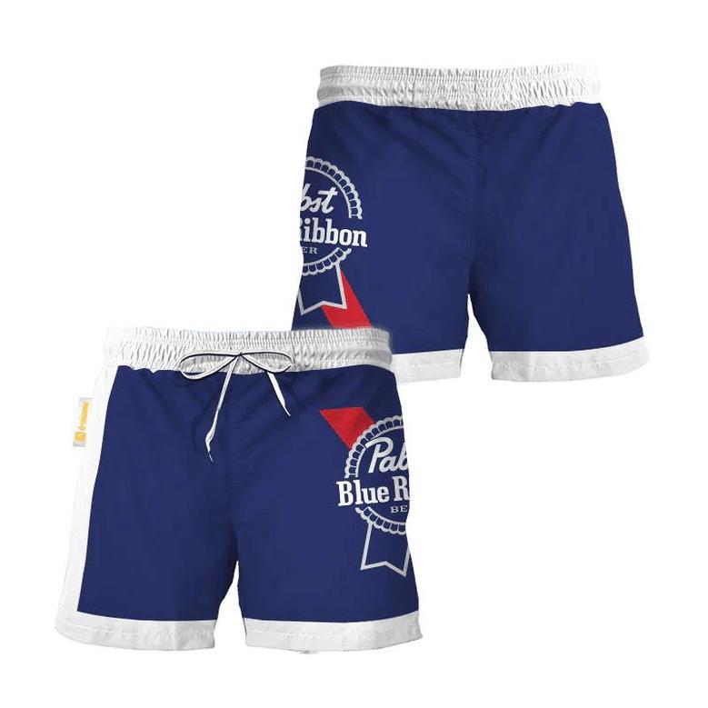 Pabst Blue Ribbon Blue White Basic Swim Trunks