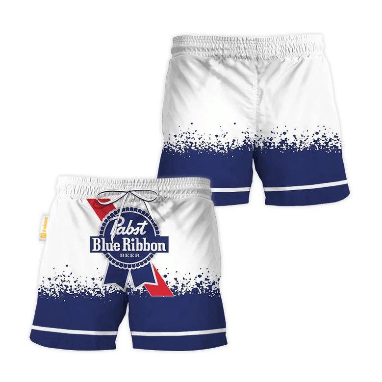 Pabst Blue Ribbon White Blue Basic Swim Trunks