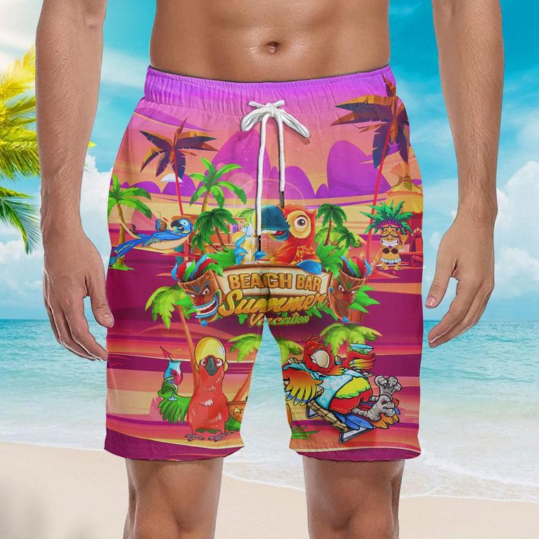 Parrot Drink Cocktail Tiki Party Beach Bar Pink Beach Shorts For Men