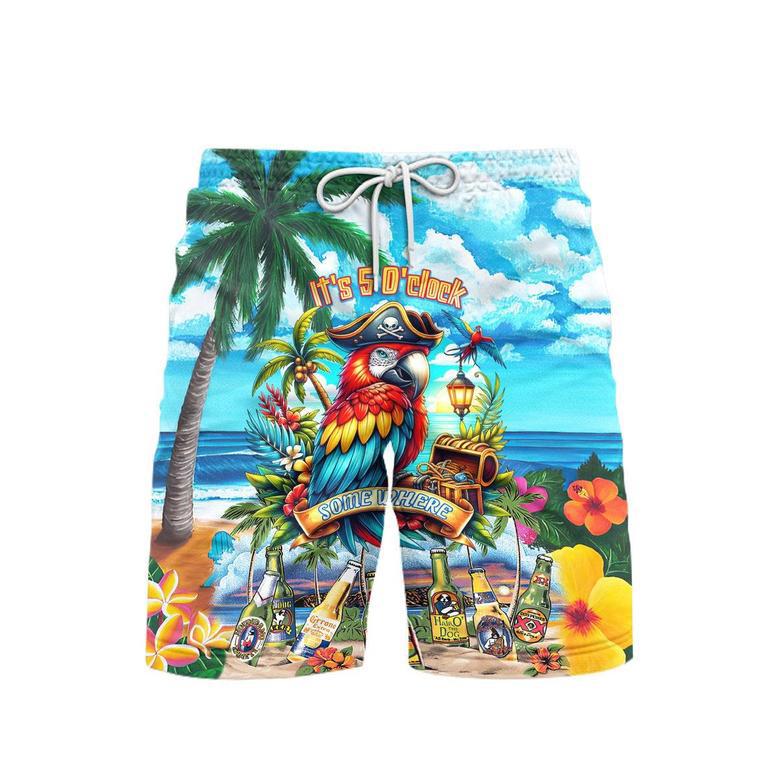 Parrot It's 5 O'Clock Somewhere Beer Party On The Beach Blue Beach Shorts For Men