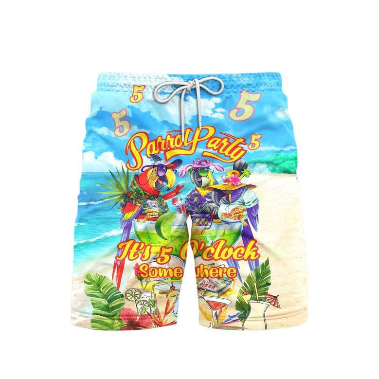 Parrot It's 5 O'Clock Somewhere Cocktail Party Beach Shorts For Men