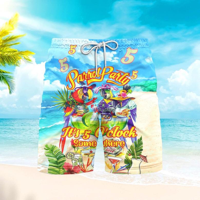 Parrot It's 5 O'Clock Somewhere Cocktail Party Beach Shorts For Men