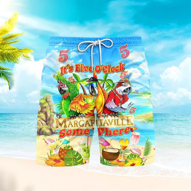 Parrot It's 5 O'Clock Somewhere Margaritaville Tropical Beach Shorts For Men