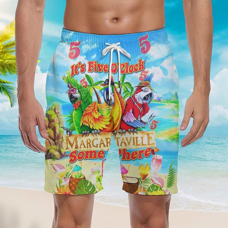 Parrot It's 5 O'Clock Somewhere Margaritaville Tropical Beach Shorts For Men