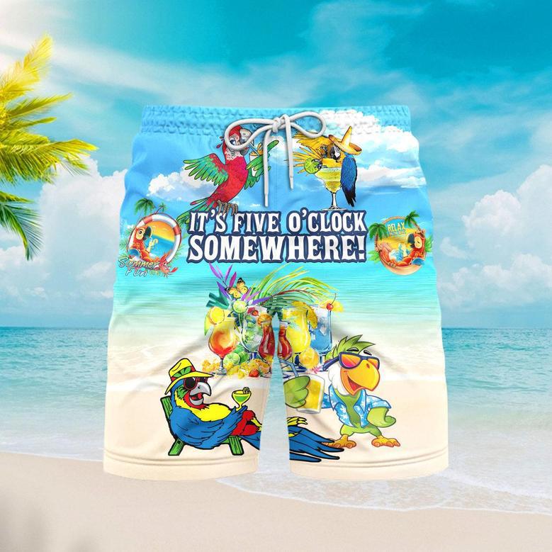 Parrot It's 5 O'Clock Somewhere Tropical Margarita Cocktail Beach Shorts For Men