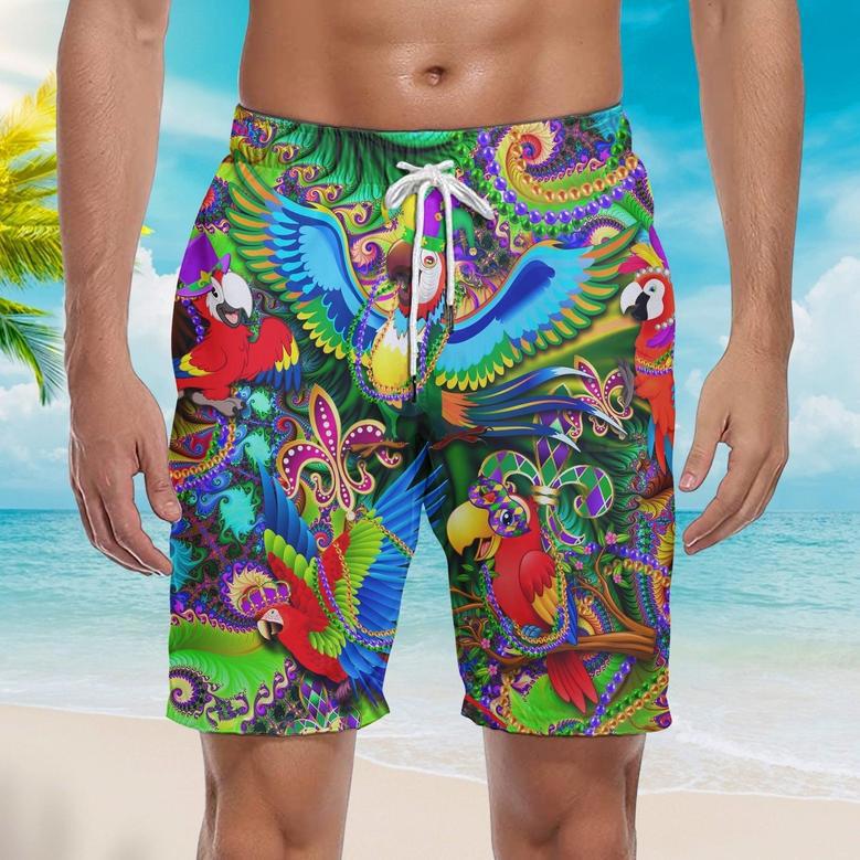 Parrot Mardi Gras Pattern Beach Shorts For Men