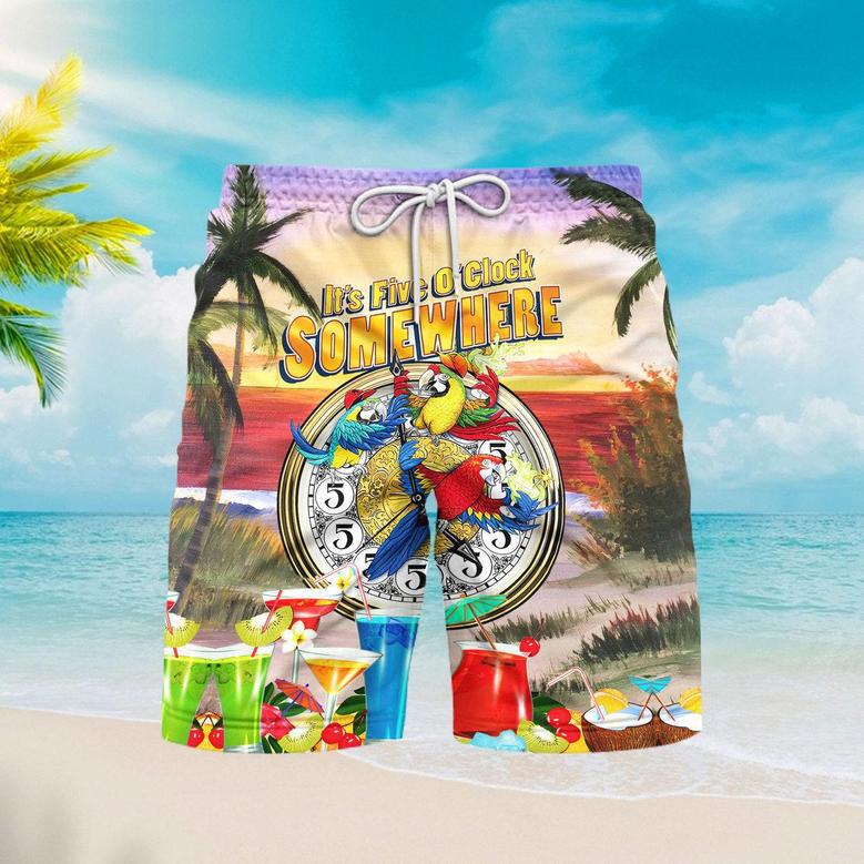 Parrot Tropical It's 5 O'clock Somewhere Beach Shorts For Men