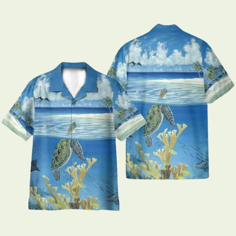 Peaceful Turtles Ocean World Swim Trunk Hawaiian Shirt