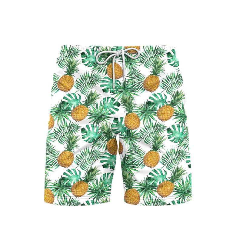 Pineapple And Leaves Seamless Pattern Beach Shorts For Men