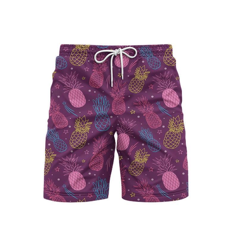 Pineapple Party Purple Summer Tropical Beach Shorts For Men