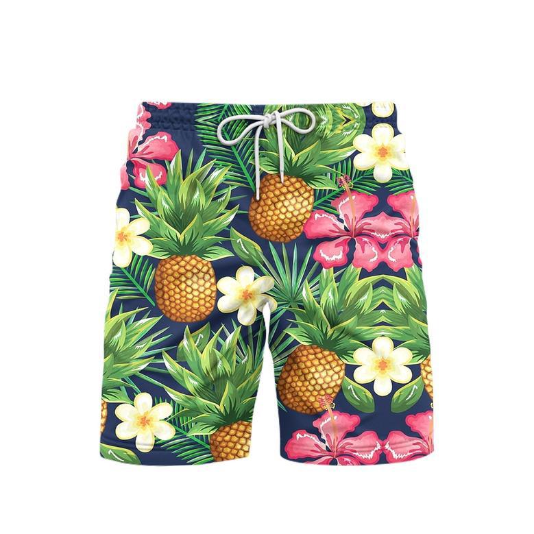 Pineapple Tropical Floral Pattern Beach Shorts For Men