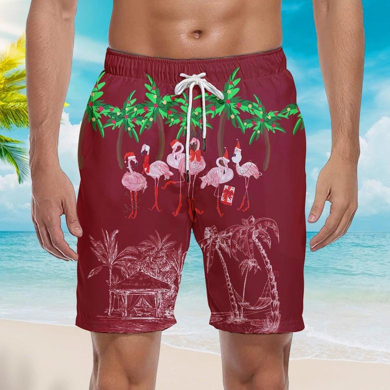 Pink Flamingo Happy Christmas In July Beach Shorts For Men