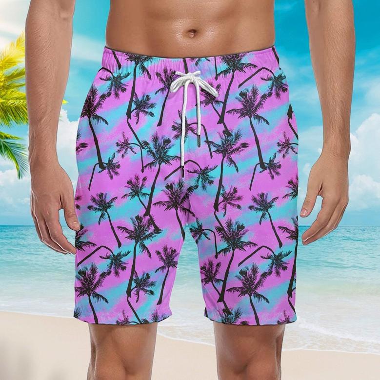 Pink Palm Tree Love Beach Beach Shorts For Men