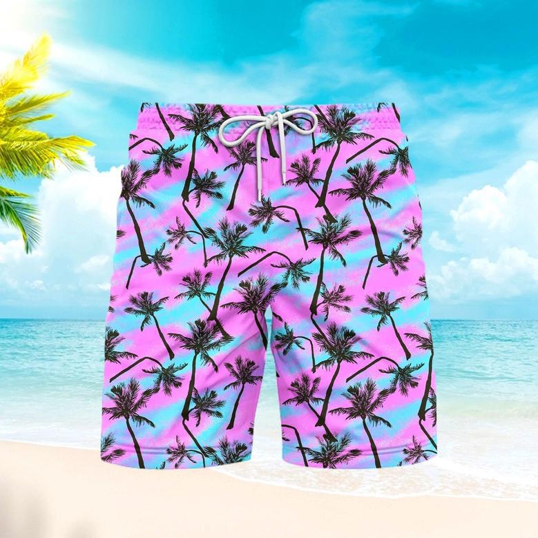 Pink Palm Tree Love Beach Beach Shorts For Men