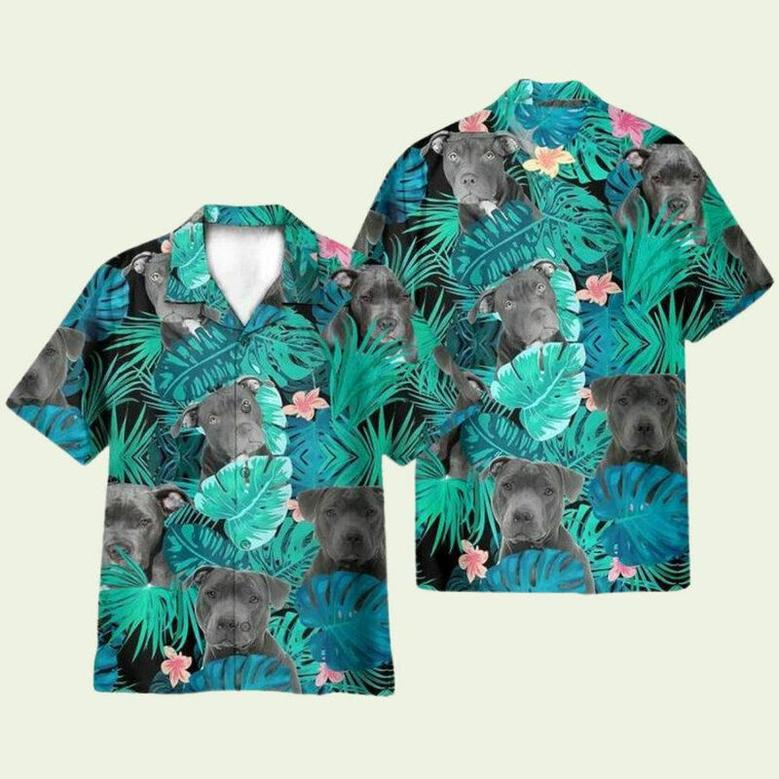 Pitbull Hibiscus Tropical Leaves Pattern Hawaiian Shirt