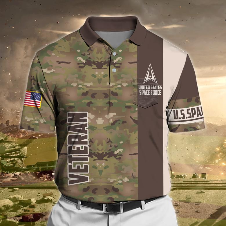 Premium Camo Soldier US Veteran Polo Shirt With Pocket