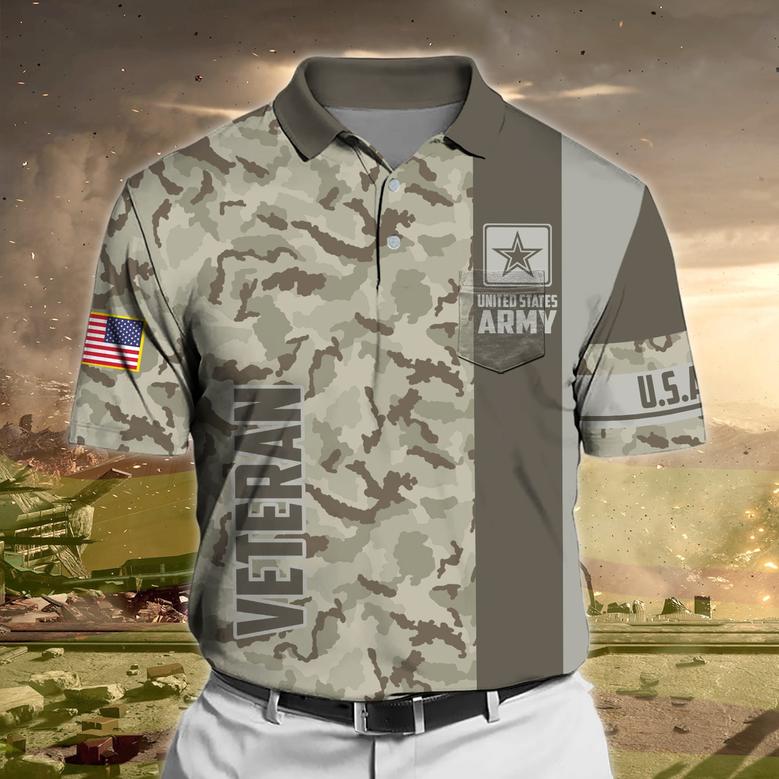 Premium Camo Soldier US Veteran Polo Shirt With Pocket