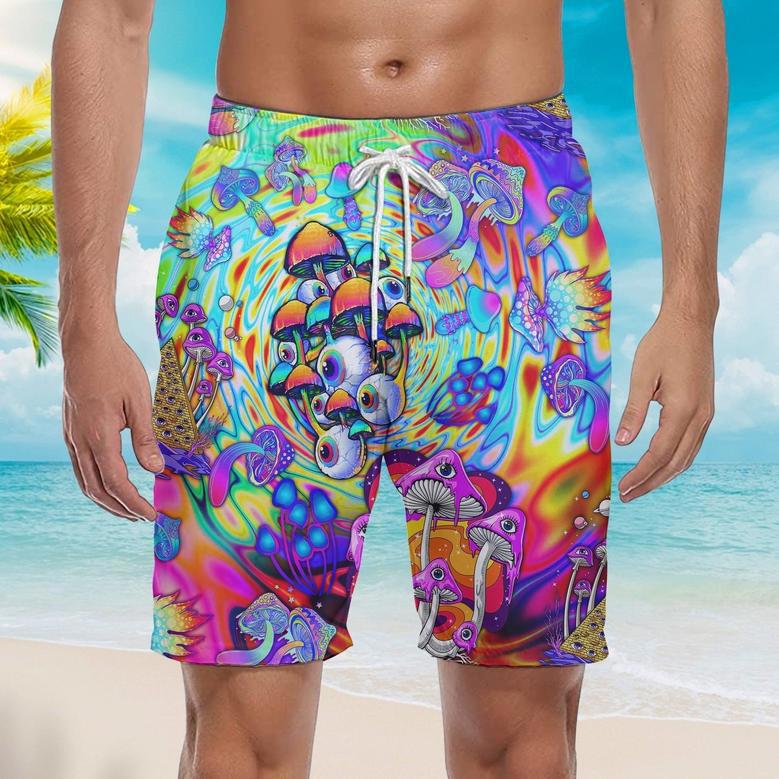 Psychedelic Art Magic Mushroom Trippy Hippie Beach Shorts For Men