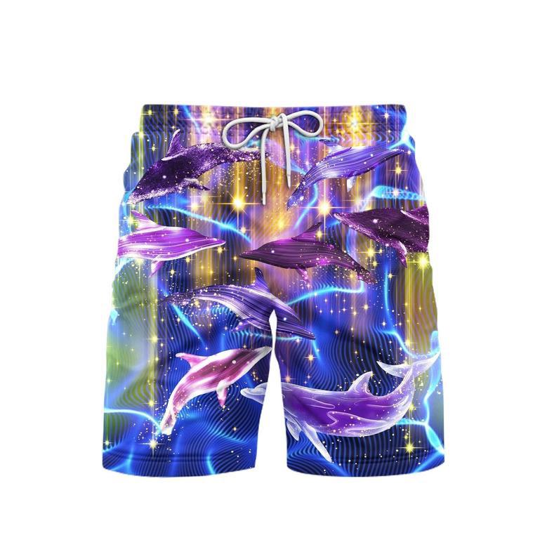 Purple Neon Dolphins Under The Ocean Beach Shorts For Men