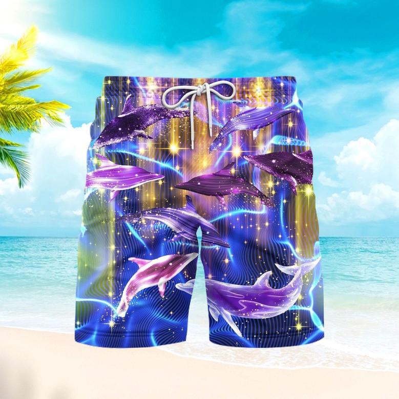 Purple Neon Dolphins Under The Ocean Beach Shorts For Men