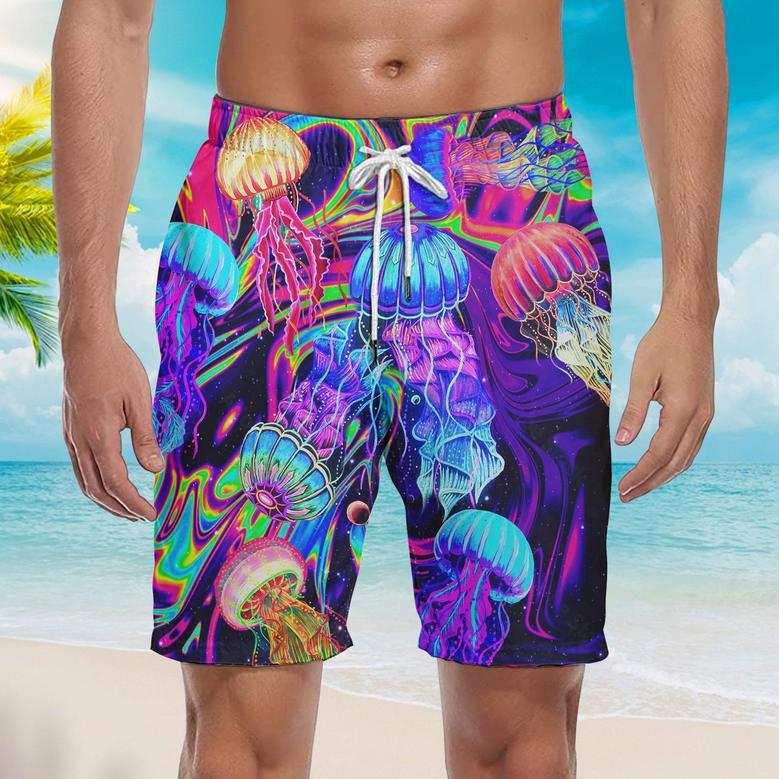 Rainbow Jellyfish Colorful Pattern Beach Shorts For Men