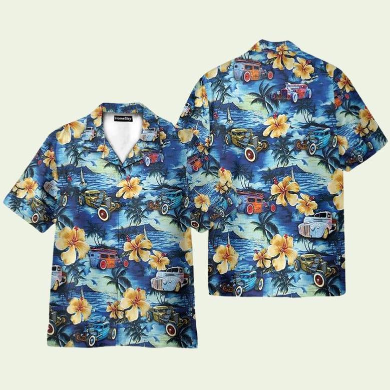 Rat Rod And Tropical Hibiscus Pattern Hawaiian Shirt