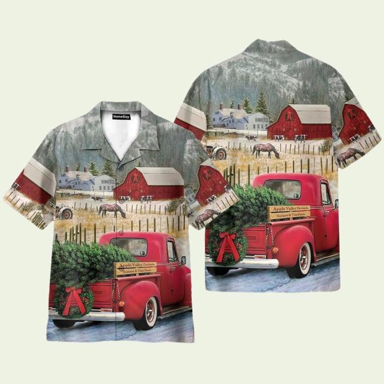 Red Truck Christmas Apple Valley Orchards Hawaiian Shirt