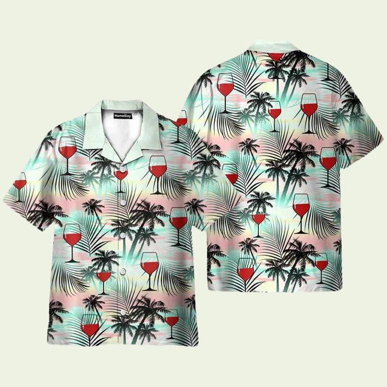 Red Wine Coconut Tree Pattern Hawaiian Shirt