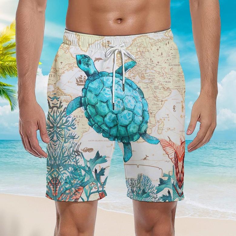 Retro Vintage Style Sea Turtle Beach Shorts For Men